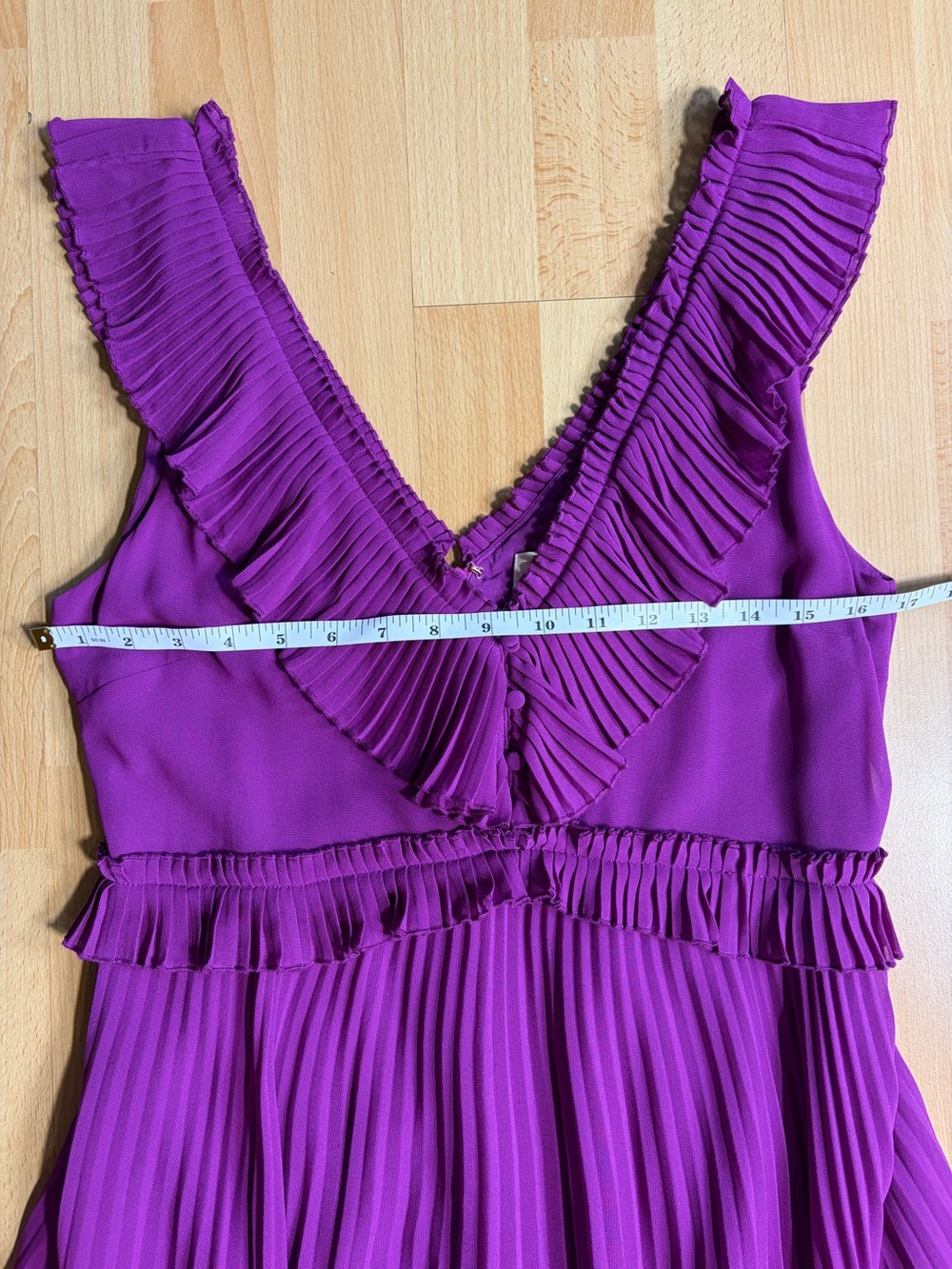 Sezane Rachelle Midi Dress Violet Magenta Accordion Pleated V-Neck Ruffle - Picture 12 of 13